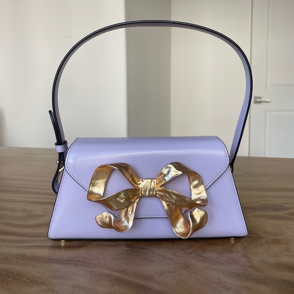 Self-Portrait Lavender Leather Shoulder Bag with Gold Bow
